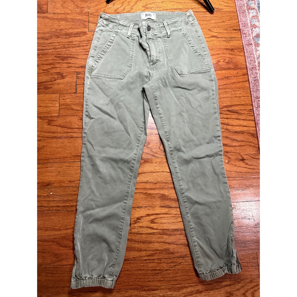 PAIGE Mayslie Jogger Olive Green Utility Cargo Pants Ankle Zip Size 27